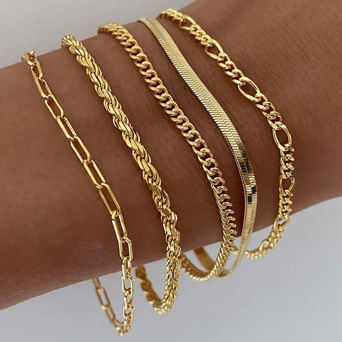Gold Bracelet Stack for Women – 5 Piece Chain Bracelets