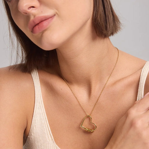 Heart Necklace with Engraved Name Beads