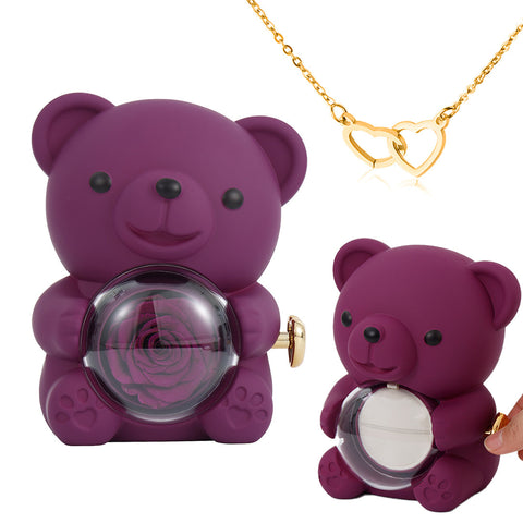 Engraved Heart Necklace with Rose Bear Gift Box