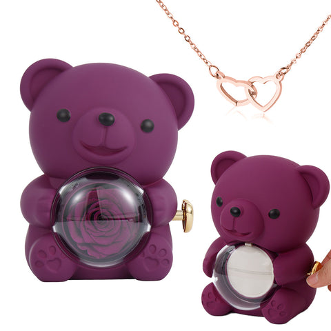 Engraved Heart Necklace with Rose Bear Gift Box