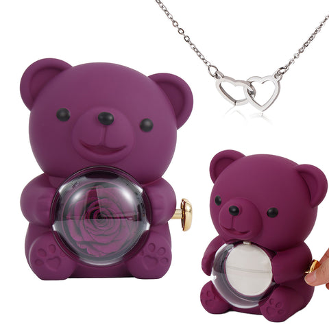 Engraved Heart Necklace with Rose Bear Gift Box