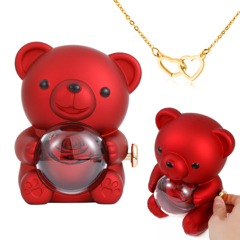 Engraved Heart Necklace with Rose Bear Gift Box