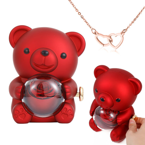 Engraved Heart Necklace with Rose Bear Gift Box