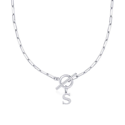 Initial Necklace with Paperclip Chain