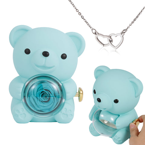 Engraved Heart Necklace with Rose Bear Gift Box