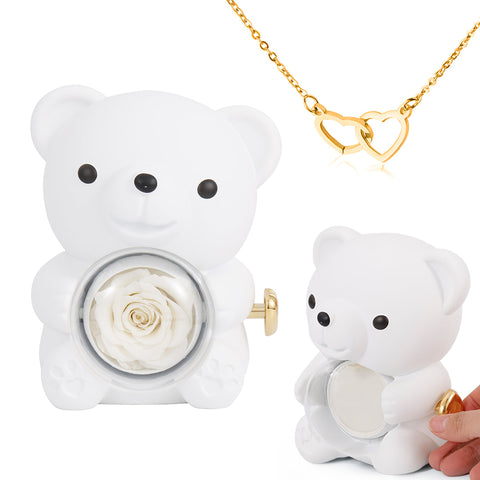 Engraved Heart Necklace with Rose Bear Gift Box