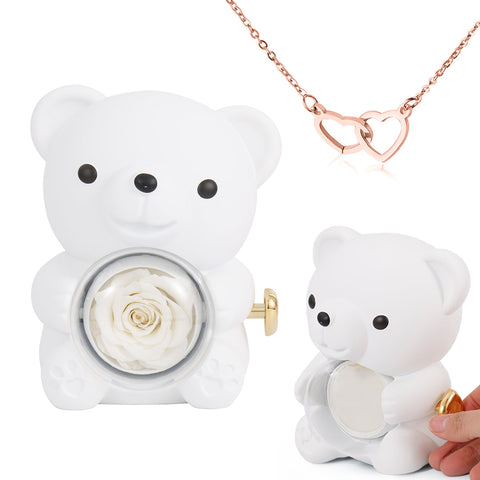Engraved Heart Necklace with Rose Bear Gift Box