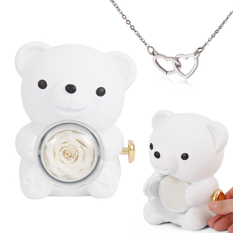 Engraved Heart Necklace with Rose Bear Gift Box