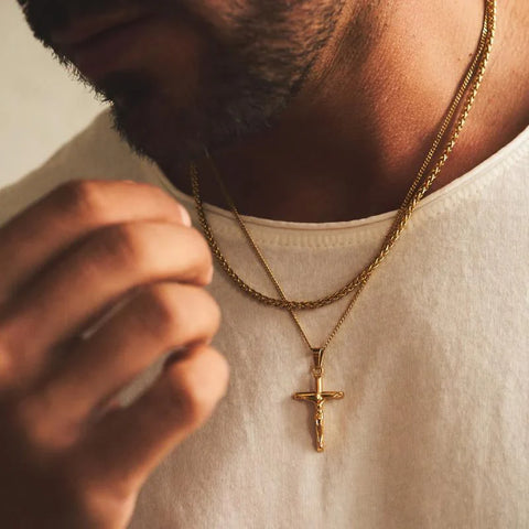 Crucifix Cross Necklace – 14K Gold Plated Rope Chain