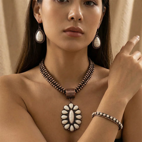 3pc Boho Beaded Necklace, Bracelet, Earring Set