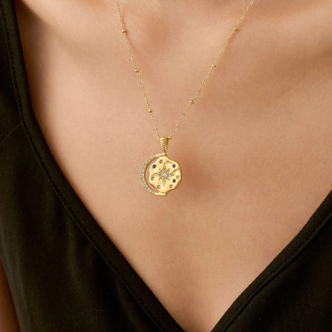 Sun Moon and Stars Necklace – 14k Gold Water Resistant